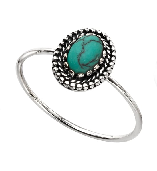 Elements Silver Womens 925 Sterling Silver Turquoise Oxidised Design Ring