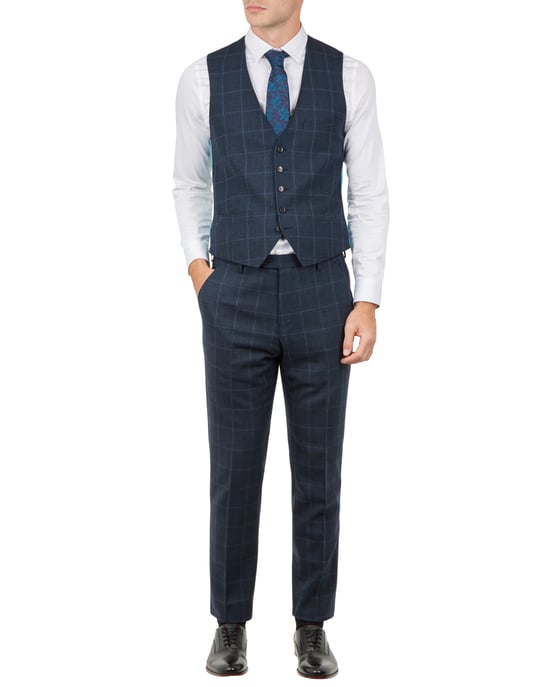 Ted Baker Afanaw Debonair Check Waistcoat, Teal Blue