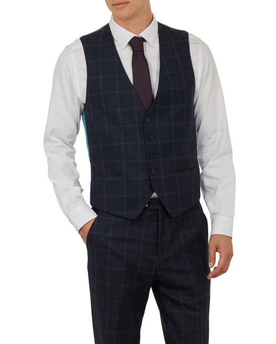 Ted Baker Afanw Debonair Check Waistcoat, Navy