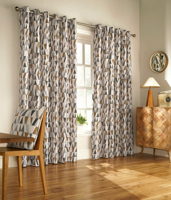 Reno Geometrische Grommet Gordijnen in Charcoal/Goud - Image 1