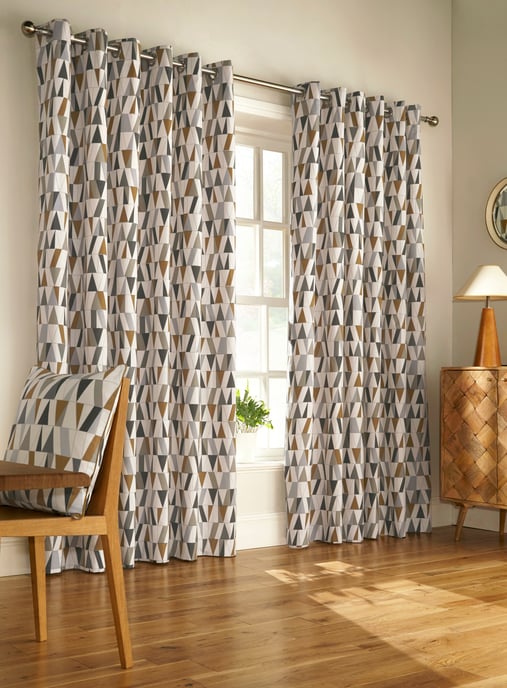 Reno Geometrische Grommet Gordijnen in Charcoal/Goud - Image 2