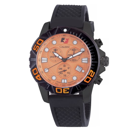 Calibre Men's Akron Swiss Made Movement Watch Black Rubber Strap Orange Dial - Image 1