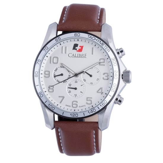 Calibre Men's Buffalo Swiss Made Movement Watch Brown Leather Calfskin Strap Silver Dial - Image 1