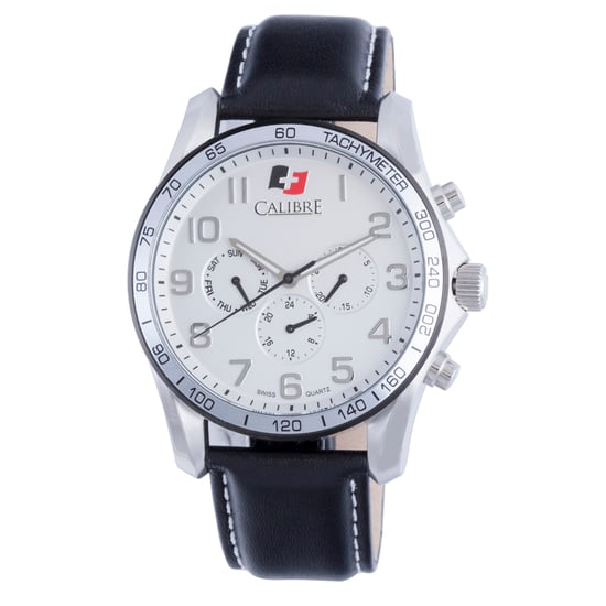 Calibre Men's Buffalo Swiss Made Movement Watch Black Leather Calfskin Silver Dial - Image 1