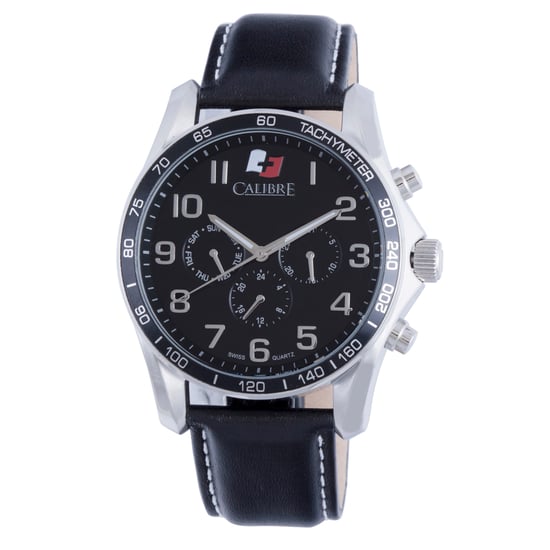 Calibre Men's Buffalo Swiss Made Movement Watch Black Leather Calfskin Strap Black Dial - Image 1