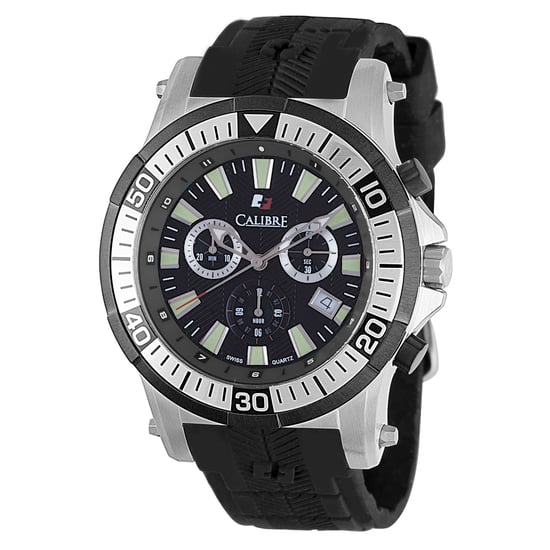 Calibre Men's Hawk Chronograph Swiss Made Movement Watch Black Rubber Strap Black Dial - Image 1
