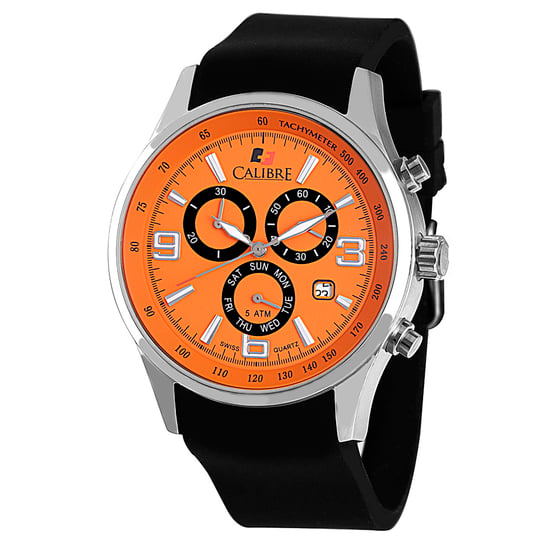 Calibre Men's Mauler Swiss Made Movement Watch Black Silicone Strap Orange Dial - Image 1