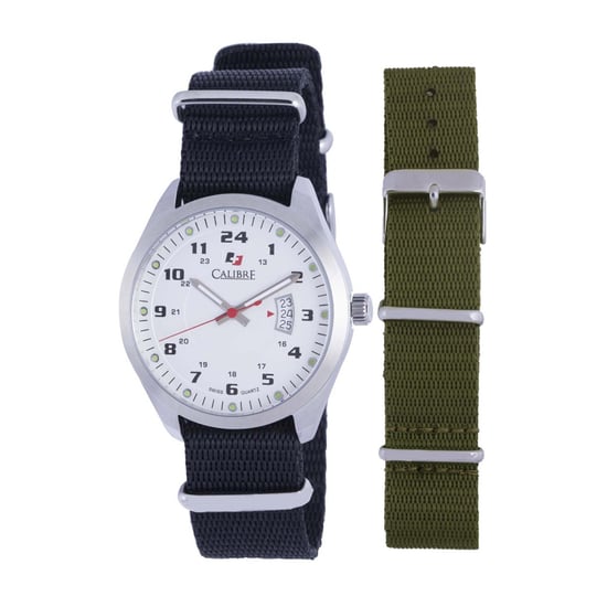 Calibre Men's Trooper Swiss Made Movement Watch Black Canvas Strap White Dial - Image 1
