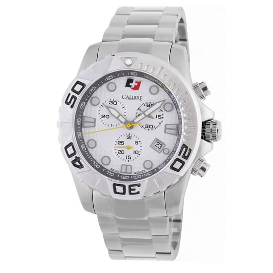 Calibre Men's Akron Swiss Made Movement Watch Silver Stainless Steel Strap White Dial - Image 1