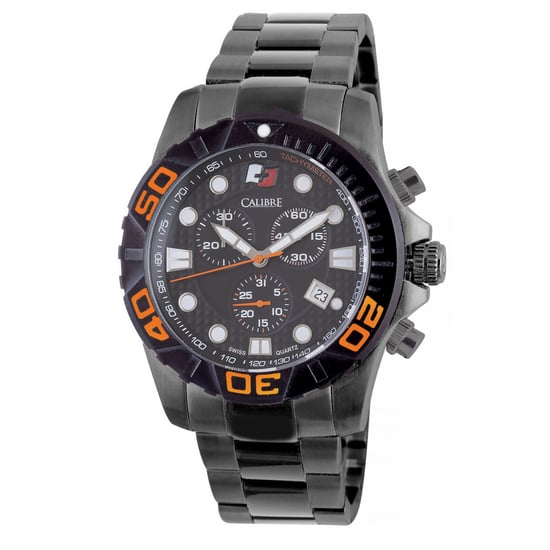 Calibre Men's Akron Swiss Made Movement Watch Black Stainless Steel Strap Black Dial - Image 1