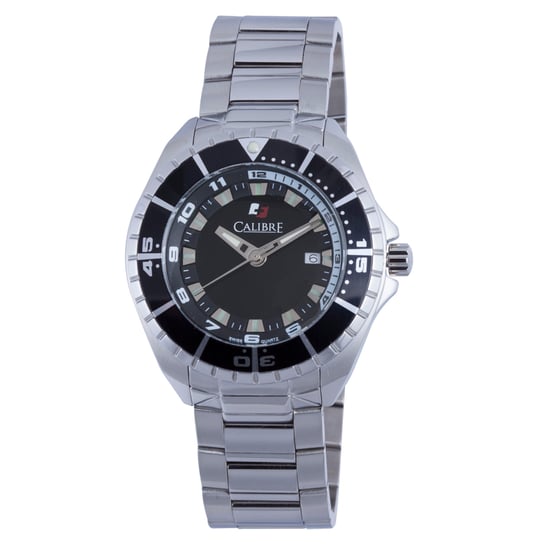 Calibre Men's Sea Knight Swiss Made Movement Watch Silver Stainless Steel Strap Black Dial - Image 1