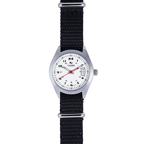 Calibre Women's Trooper Lady Swiss Made Movement Watch Black Canvas Strap White Dial - Image 1