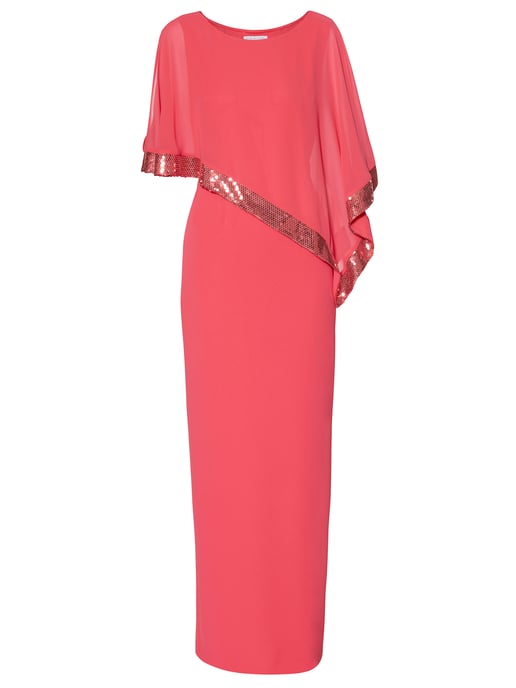 Gina Bacconi Tiffany Sequin Trim Cape Maxi Dress in Pink