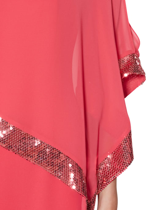 Gina Bacconi Tiffany Sequin Trim Cape Maxi Dress in Pink