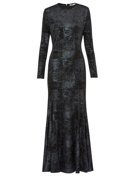 Gina Bacconi Lovetta Velvet Check  Maxi Dress in Black