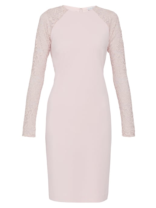 Gina Bacconi Tristine Crepe Dress with Lace Sleeve in Pink
