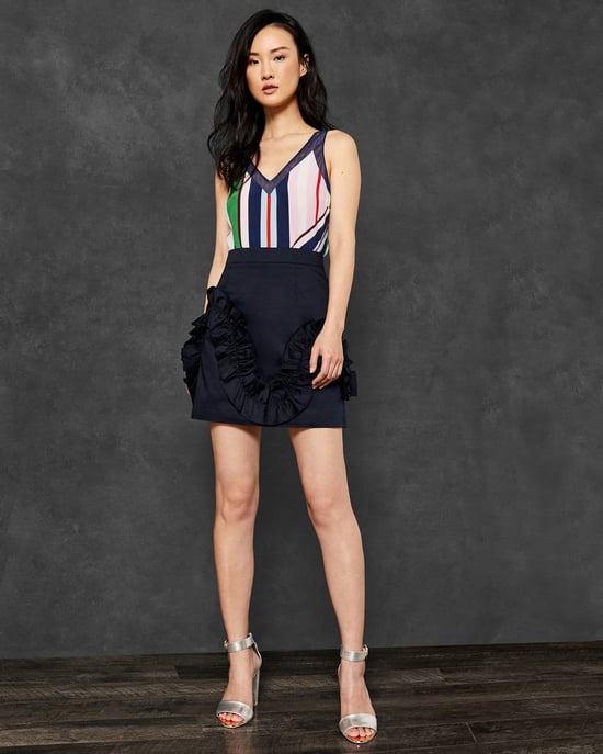 Ted Baker Suzanah Pleat Ruffle Detail Mini Skirt in Navy