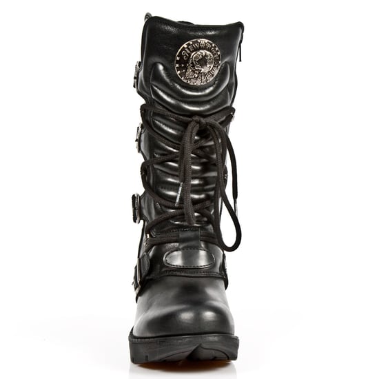 New Rock Ladies Black Leather Metallic Gothic Boots- TR003-S1