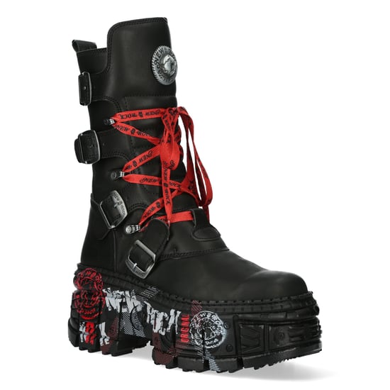 New Rock Mid Calf Punk Leather Boots-WALL028B-C1