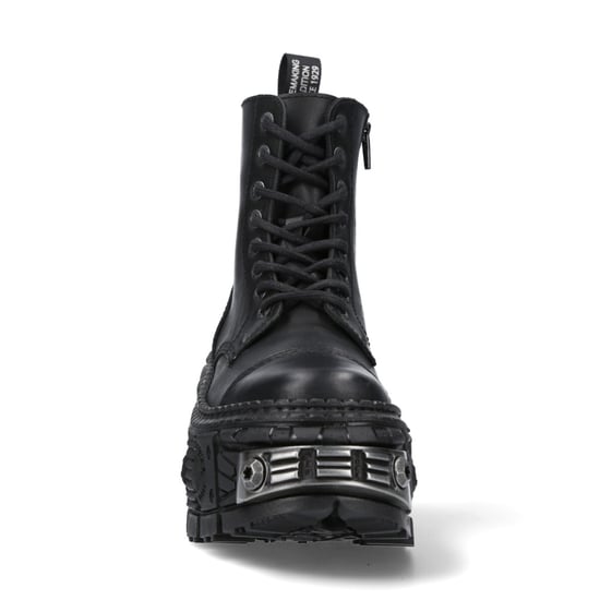 New Rock Metallic Black Leather Boots-WALL083C-S4