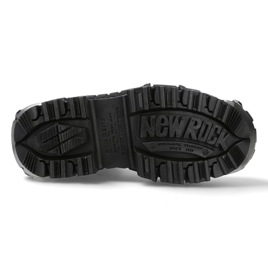 New Rock Metallic Black Leather Boots-WALL083C-S4