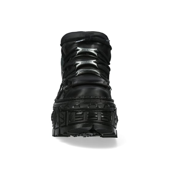 New Rock Metallic Ankle Black Leather Boots-WALL106-S12