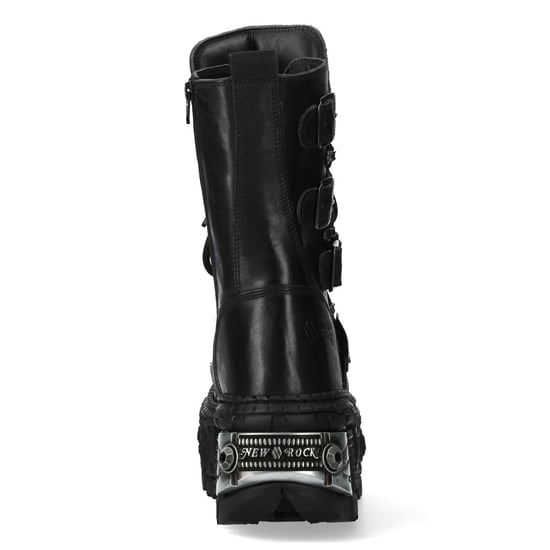 New Rock Black Mid Calf Leather Goth Boots-WALL1473-S11