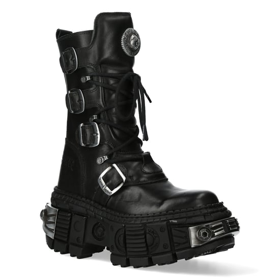 New Rock Mid Calf Gothic Leather Boots-WALL1473-S3