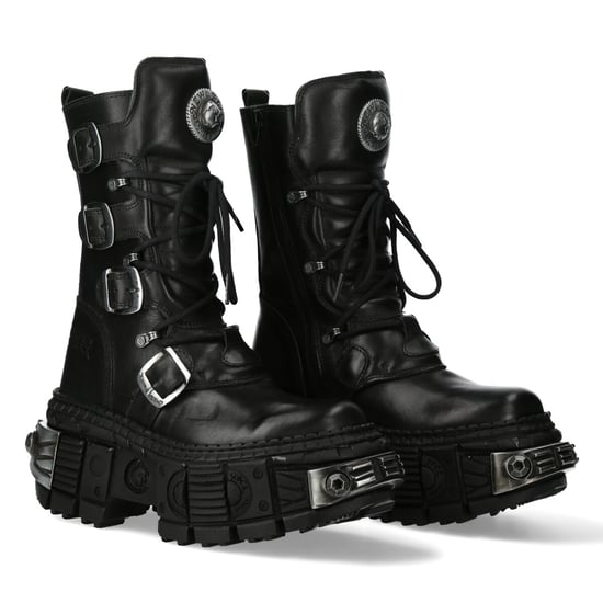 New Rock Mid Calf Gothic Leather Boots-WALL1473-S3