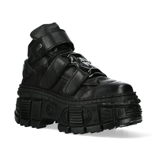 New Rock Metallic Ankle Black Leather Boots-WALL285-S2