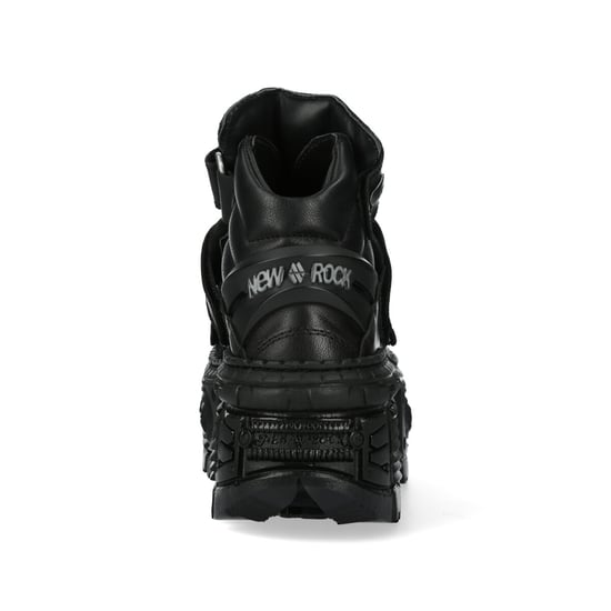 New Rock Metallic Ankle Black Leather Boots-WALL285-S2
