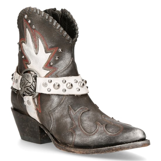 New Rock Grey Leather Pointed Cowboy Boots- WSTM004-S2