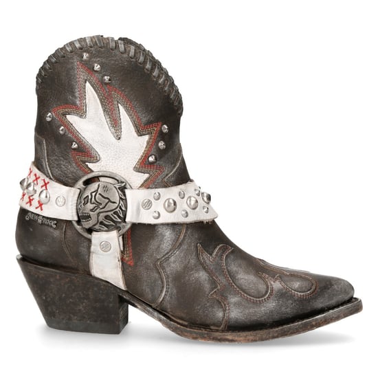New Rock Grey Leather Pointed Cowboy Boots- WSTM004-S2