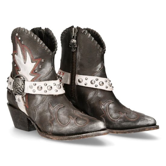 New Rock Grey Leather Pointed Cowboy Boots- WSTM004-S2