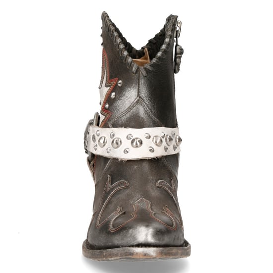 New Rock Grey Leather Pointed Cowboy Boots- WSTM004-S2