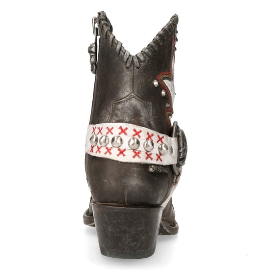 New Rock Grey Leather Pointed Cowboy Boots- WSTM004-S2