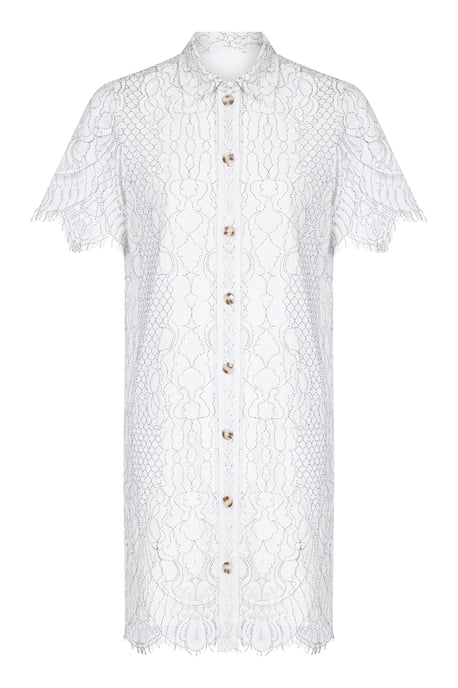 White Plus Size Corded Lace Shirt Dress