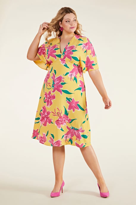 Hibiscus Flower Kimono Midi Dress