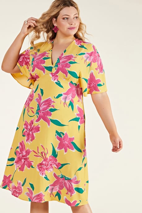 Hibiscus Flower Kimono Midi Dress