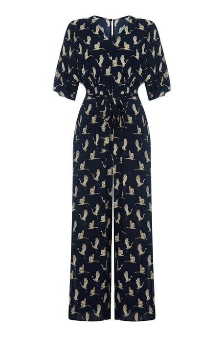 Flying Crane Print Kimono Jumpsuit