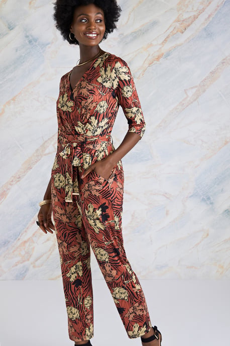 Animal Stripe Print Jersey Jumpsuit