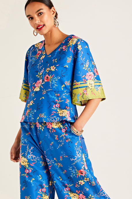 Summer Floral Printed Top With Border Sl