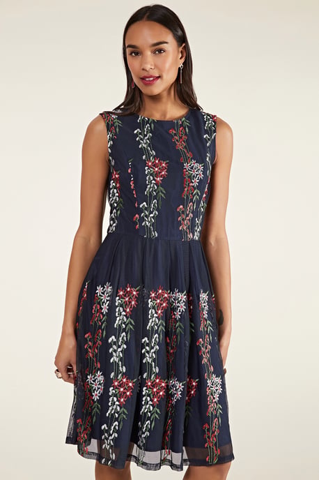 Embroidered Floral Mesh Dress