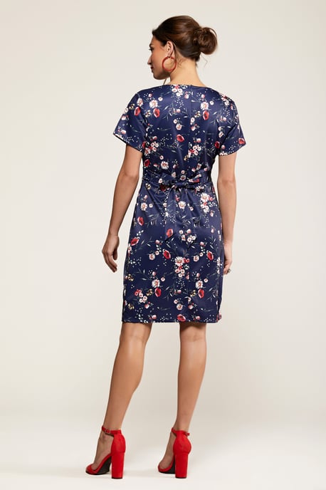 Navy Daisy Print Pocket Dress With Tie Back
