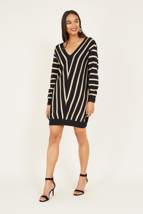Yumi Black And Gold Lurex Chevron Stripe Tunic