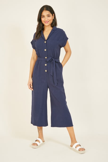 Yumi Navy Linen Jumpsuit