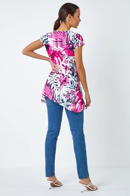 Tropical Leaf Stretch Hanky Hem Top