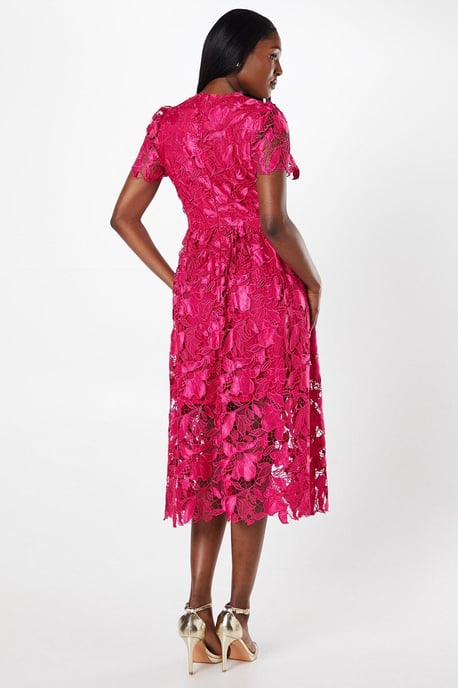 Premium Floral Satin Lace Midi Dress - Image 3