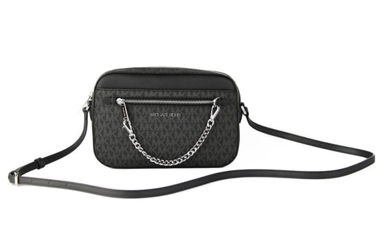 Michael Kors Jet Set Item Grote Oost-West handtekening leder Zip Chain Crossbody handtas (zwart PVC / zwart) - Image 1