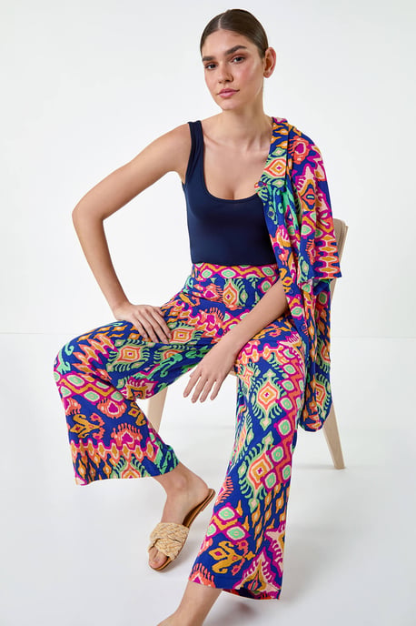 Aztec Print Wide Leg Stretch Trouser